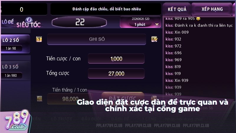 Giao diện đặt cược dàn đề trực quan và chính xác tại cổng game